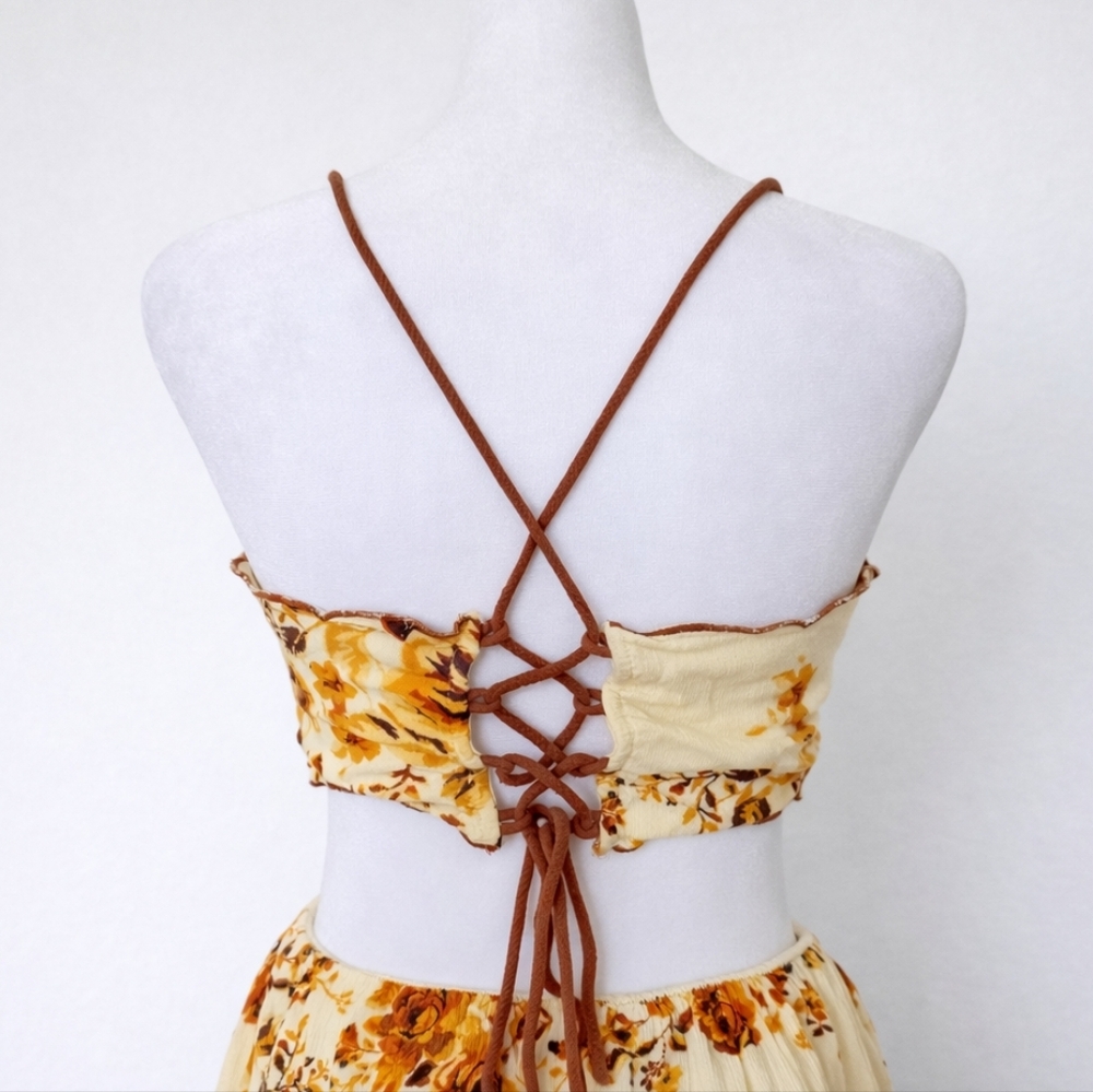 Francesca’s Yellow Floral Cutout Midi Dress S Boho Cottagecore Summer Sundress - Picture 6 of 8